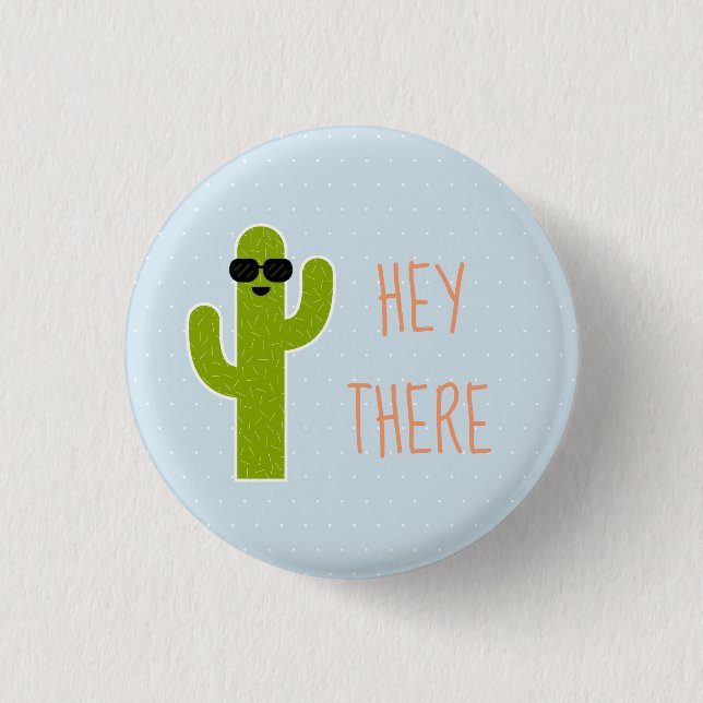 "HEY THERE" - Cute Cactuw/ Sunglass | Himlar Blue Knapp (Framsida)