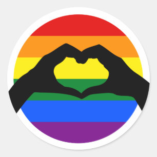 HGBT Gay pride Rainbow och Heart Hand Silhouette Runt Klistermärke