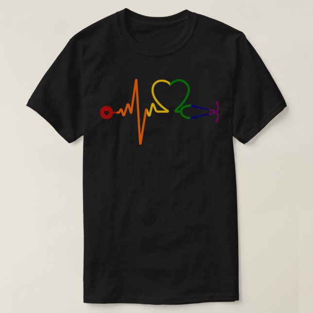 HGBT Gay pride Rainbow Stethoscope Heartslag RN Nu T Shirt (Design framsida)