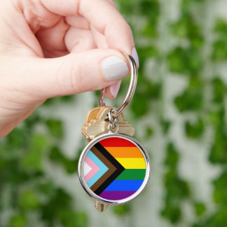 HGBTQ & Pride - Nyckelkedja för regnbågsförlopp Rund Silverfärgad Nyckelring