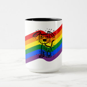 HGBTQ+ Pride Regnbåge Flagga med utsöndrat Hund Mugg