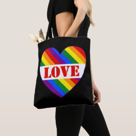 HGBTQ+ Rainbow Flagga Kärlek Heart black - Tygkasse