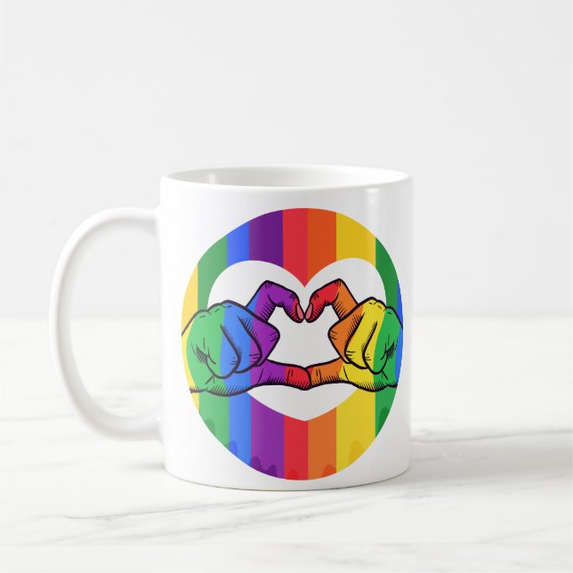 HGBTQ Rainbow Heart Händer Kaffemugg (Vänster)