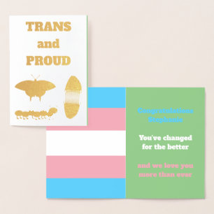 HGBTQIA Transgender Pride Caterpelare to Butterfly Folierat Kort