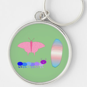 HGBTQIA Transgender Pride Caterpelare to Butterfly Rund Silverfärgad Nyckelring