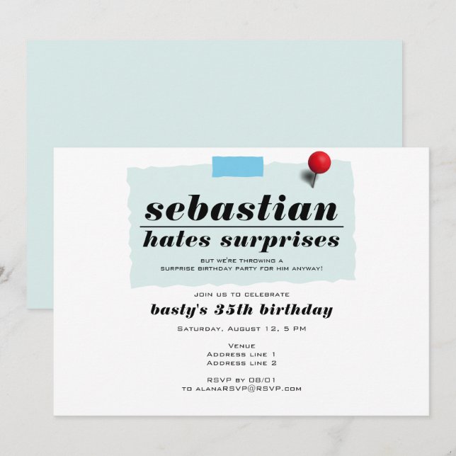 Hh! Funny Hates överraskar modern Födelsedagsfest Inbjudningar (Fram/baksida)