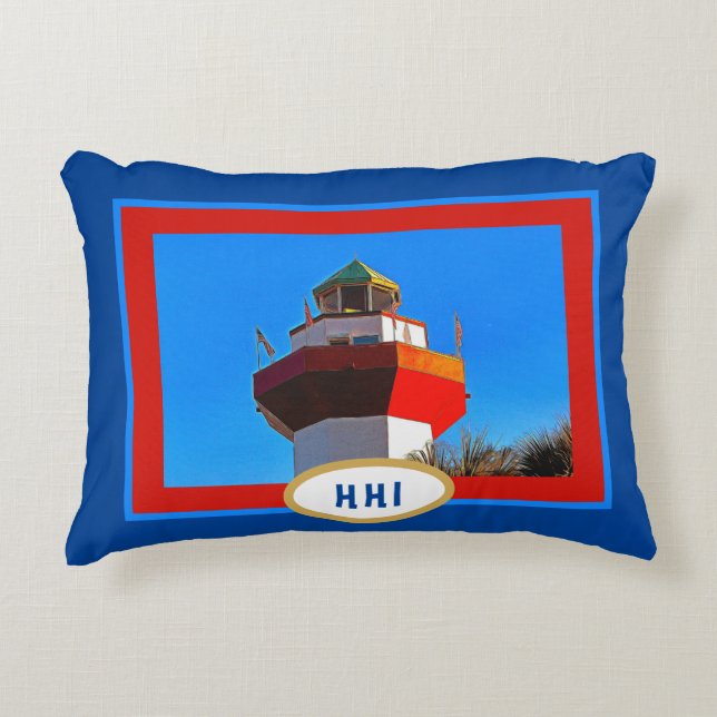 "HHI" Hilton Head Harbour Town Lighthouse Prydnadskudde (Framsidan)