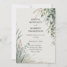 HHS Greenery Botanical Watercolor Elegant Wedding Inbjudningar