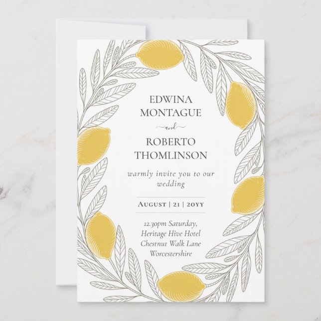 HHS Lemon Wreath Minimal Mediterranean Wedding Inbjudningar (Framsida)