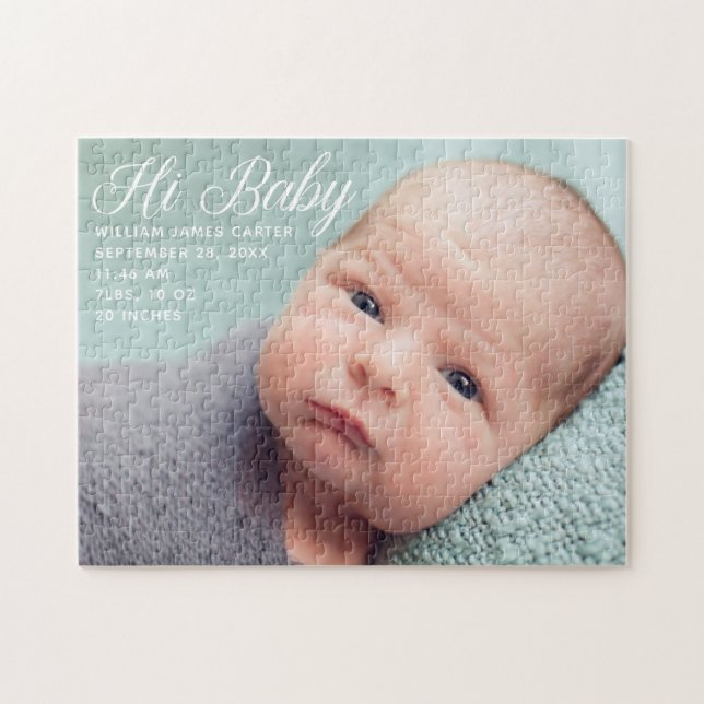Hi Baby Photo Chic White Script Newborn Bild Pussel (Horisontell)