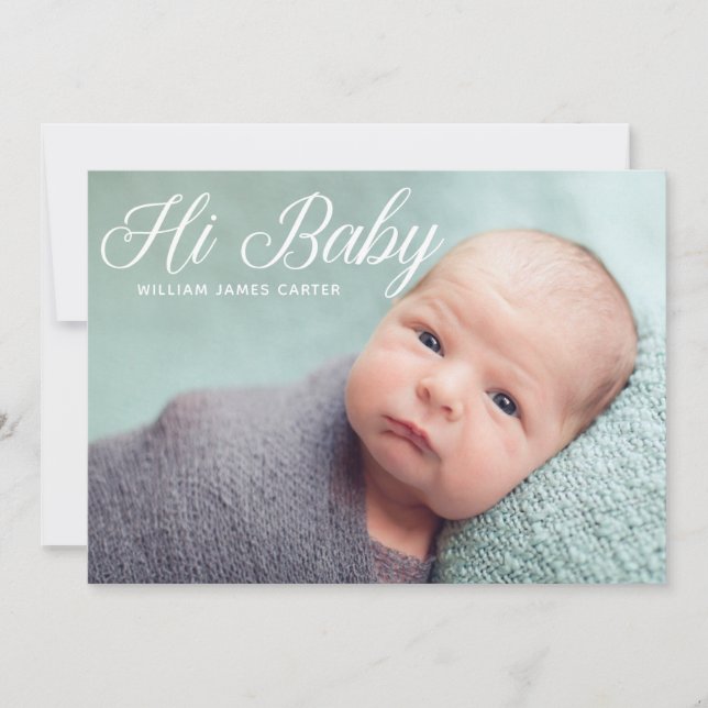 Hi Baby Photo Mint Elegant Simple Typography Birth Meddelande (Framsida)