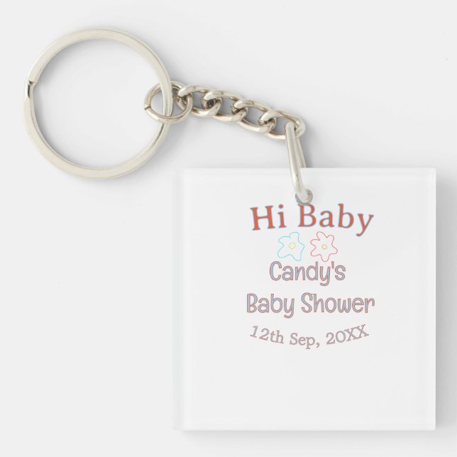 hi baby shower blå orange blomma trendig retro mod (Framsidan)