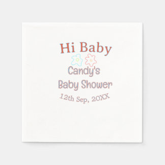 hi baby shower blå orange blomma trendig retro mod pappersservett