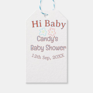 hi baby shower blå orange blomma trendig retro mod presentetikett