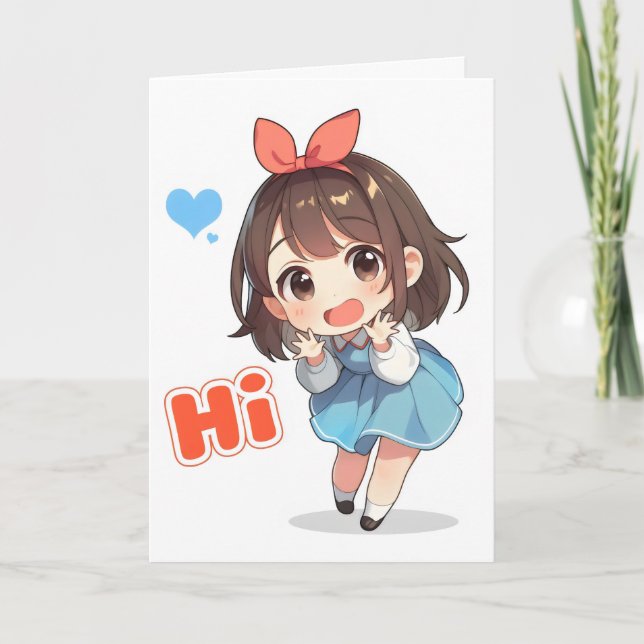 Hi Chibi Anime Girl Helgkort (Framsida)