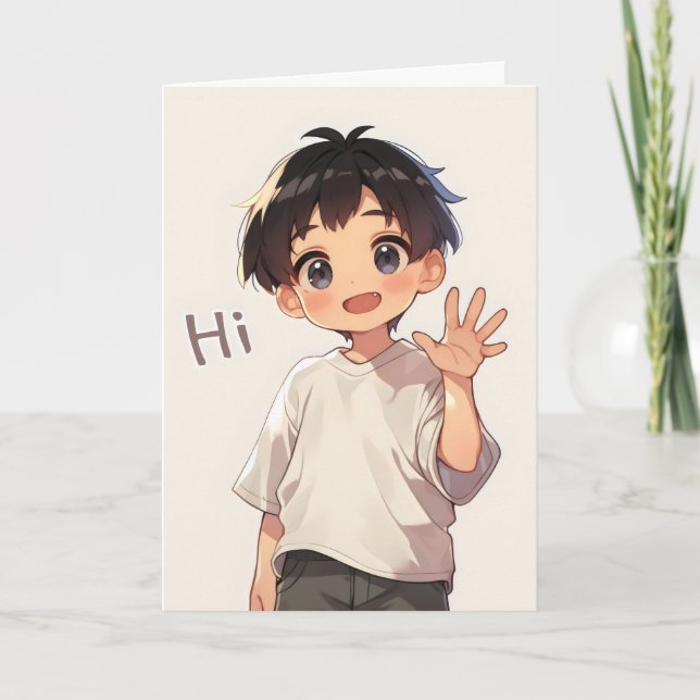Hi Chibi Boy Anime Helgkort (Framsida)