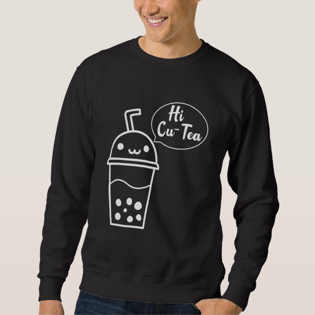 Hi Cu Tea Boba Tea Kopp Winking Bubble Mjölk Tea P Lång Ärmad Tröja (Framsida)