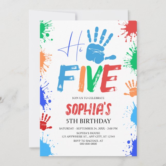 Hi-five High Five 5th Birthday Invitation Inbjudningar (Framsida)