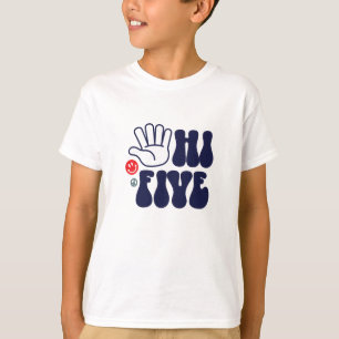 Hi Five! Retro-randig 5-års födelsedags T-shirt