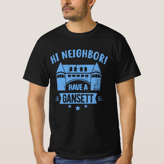 Hi granne har ett Gansett Retro Stil Gift T Shirt (Framsida)