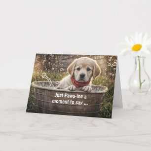 Hi Hej Cute Gul lab Puppy i tub Bubbles Kort