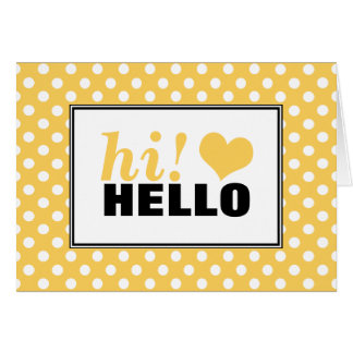 hi HEJ Polka Dot Gult Heart Greeting Card OBS Kort