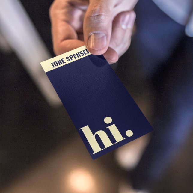 Hi Hej Simple Typography Blue & Beige Avslappnad Visitkort (Skapare uppladdad)