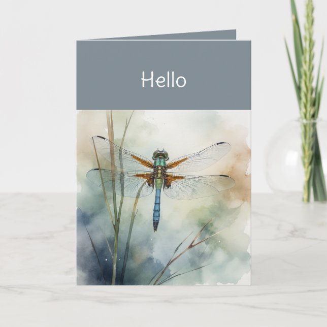 Hi Hej Watercolor Dragonfly Art Kort (Framsida)