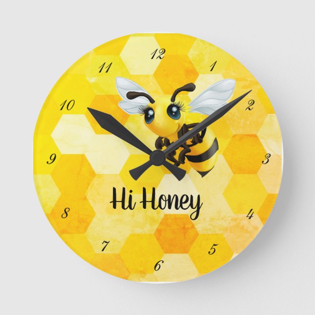"Hi honey" Bee Rund Klocka (Framsida)