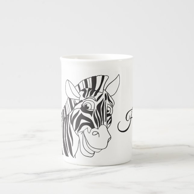 "Hi" Lettering Loely Zebra Black & White trendig Benporslin Mugg (Framsidan)