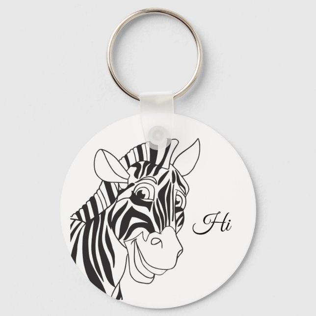 "Hi" Lettering Loely Zebra Black & White trendig Nyckelring (Framsida)
