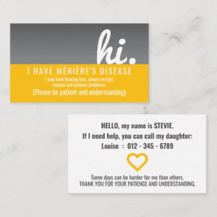hi Menieres Disease patience pvc badge Visitkort