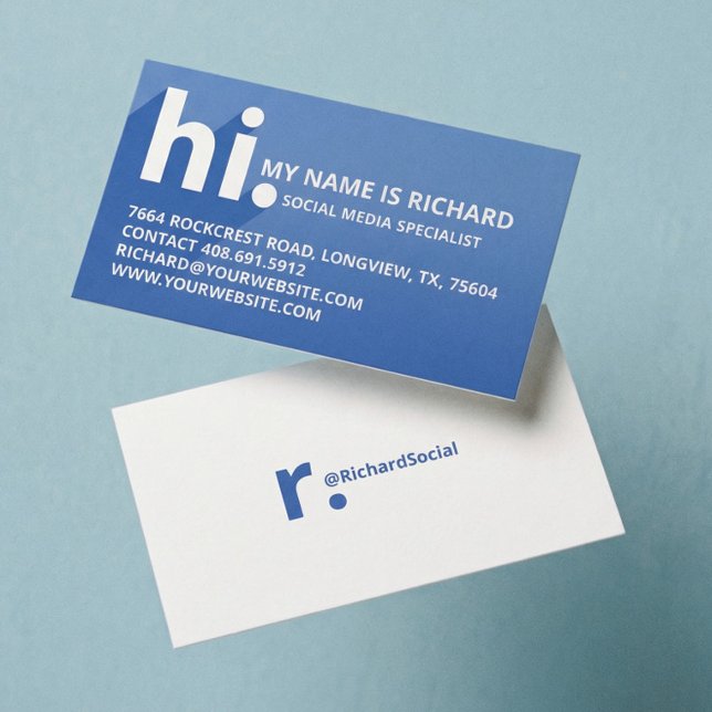 Hi My Namn är Bold Diagonal Shadow Blue Gradient Visitkort (Modern Bold Blue Social Media Influencer Branding Business Card)