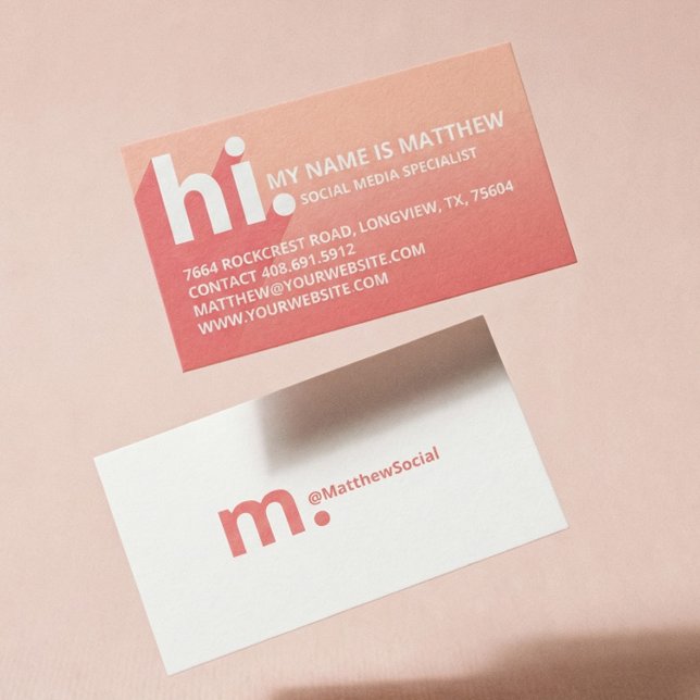 Hi My Namn är fet diagonal skuggkornövertoning Visitkort (Modern Orange Social Media Influencer Branding Business Card)
