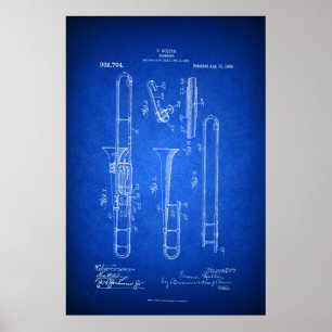 Hi res Trombone Patent art Blueprint stil Poster