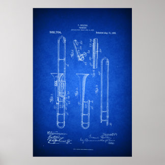 Hi res Trombone Patent art Blueprint stil Poster