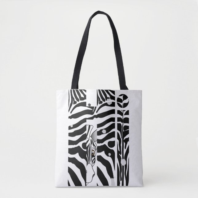 "Hi" Zebra Black/White Rand Abstrakt Trendig Tygkasse (Framsida)