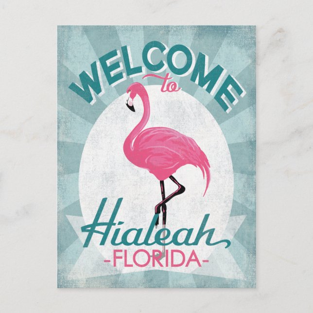 Hialeah Florida Rosa Flamingo Retro Vykort (Framsida)