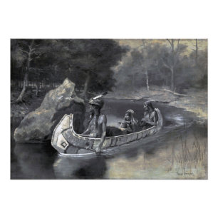 Hiawatha Indian Canoe Ojibwe eller Iroquis Leader Fototryck