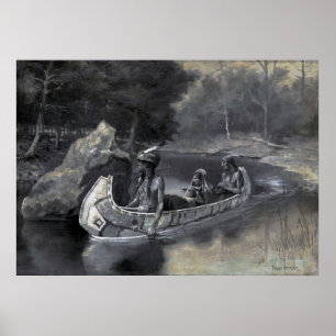 Hiawatha Indian Canoe Ojibwe eller Iroquis Leader Poster