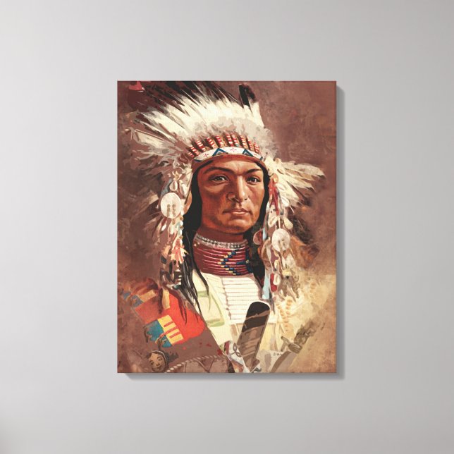Hiawatha Native Indian Chief Porträtt Canvastryck (Framsida)