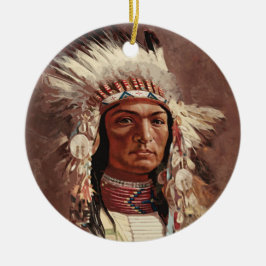 Hiawatha Native Indian Chief Porträtt Julgransprydnad Keramik