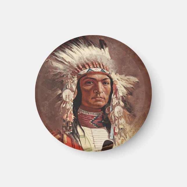 Hiawatha Native Indian Chief Porträtt Magnet (Framsidan)