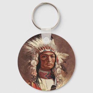 Hiawatha Native Indian Chief Porträtt Nyckelring