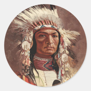 Hiawatha Native Indian Chief Porträtt Runt Klistermärke