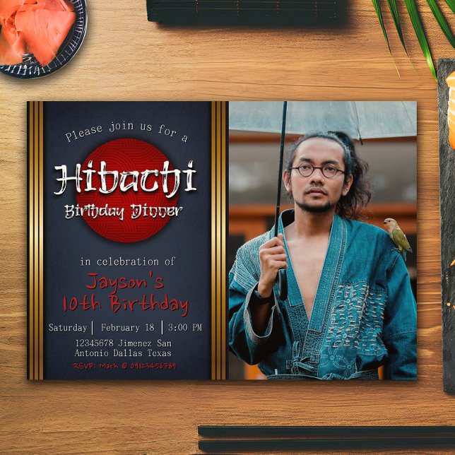 Hibachi Birthday Middag med Bild Inbjudningar (Hibachi Birthday Dinner with Picture Invitation)