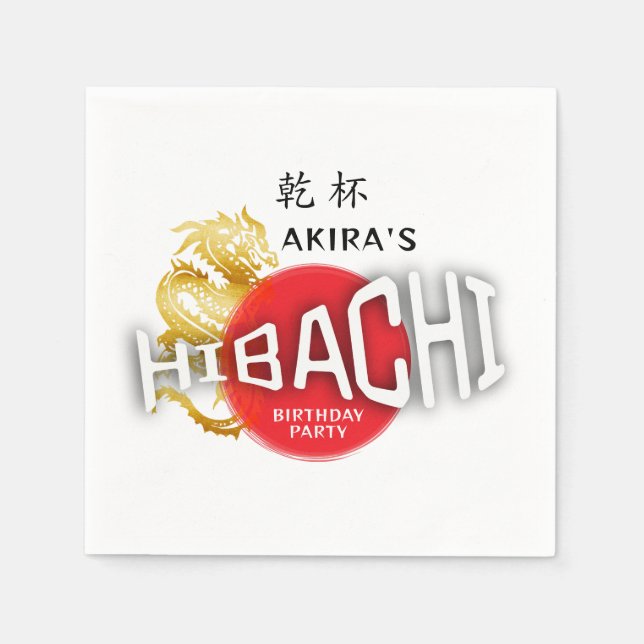 Hibachi Chef Japansk sushi BBQ Dragon Birthday Pappersservett (Framsidan)
