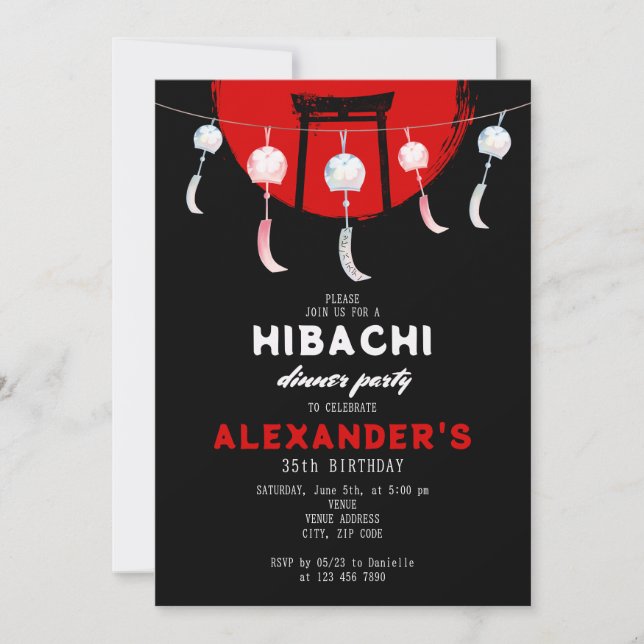 Hibachi Födelsedagsfest Japansk Vind Chimes Furin Inbjudningar (Framsida)