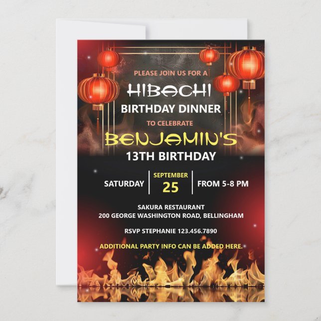 Hibachi Födelsedagsfest Middag Inbjudningar (Framsida)