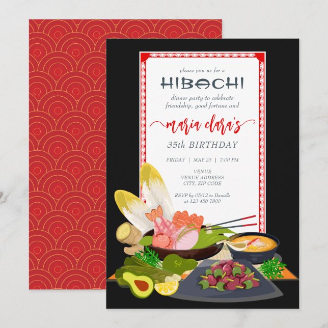Hibachi Japansk BBQ Grill Chef-Födelsedagsfest Inbjudningar (Fram/baksida)